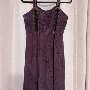 Sacred Threads Purple Embroidered Rayon Celtic Maxi Dress Irish Pagan festival